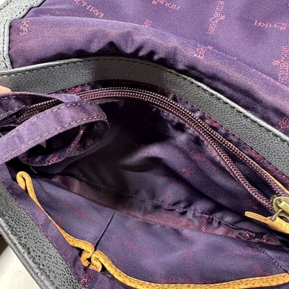 Anuschka Purple Black Floral Hand Painted Leather Crossbody Bag + Card Holder - Picture 14 of 15